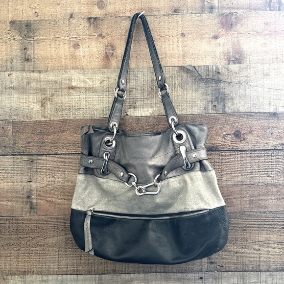 B. Makowsky Tri Color Stylish Genuine Leather Large Bag - Picture 1 of 11